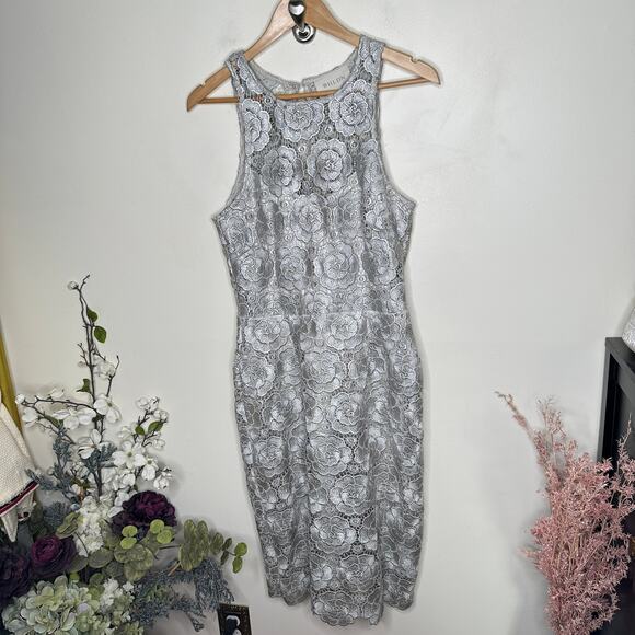 BHLDN x ANTHROPOLOGIE Emmeline Lace Dress Silver Metallic Sz 10 {QQ12} - Picture 3 of 6